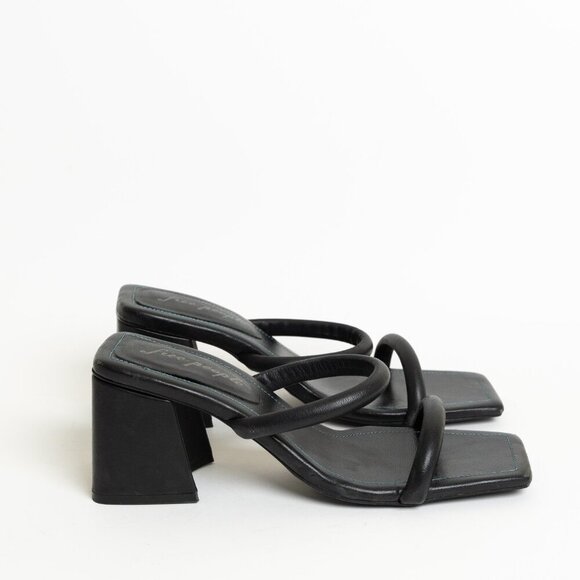 ✨ Free People Parker Double Strap Pillow Heels Square Toe Chunky Sandals Black - Picture 5 of 15
